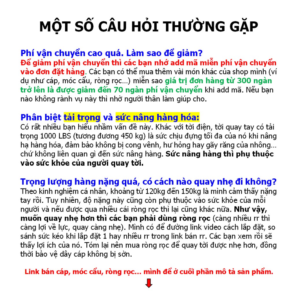 Tời quay tay 1000 LBS (cáp bán riêng theo yêu cầu)