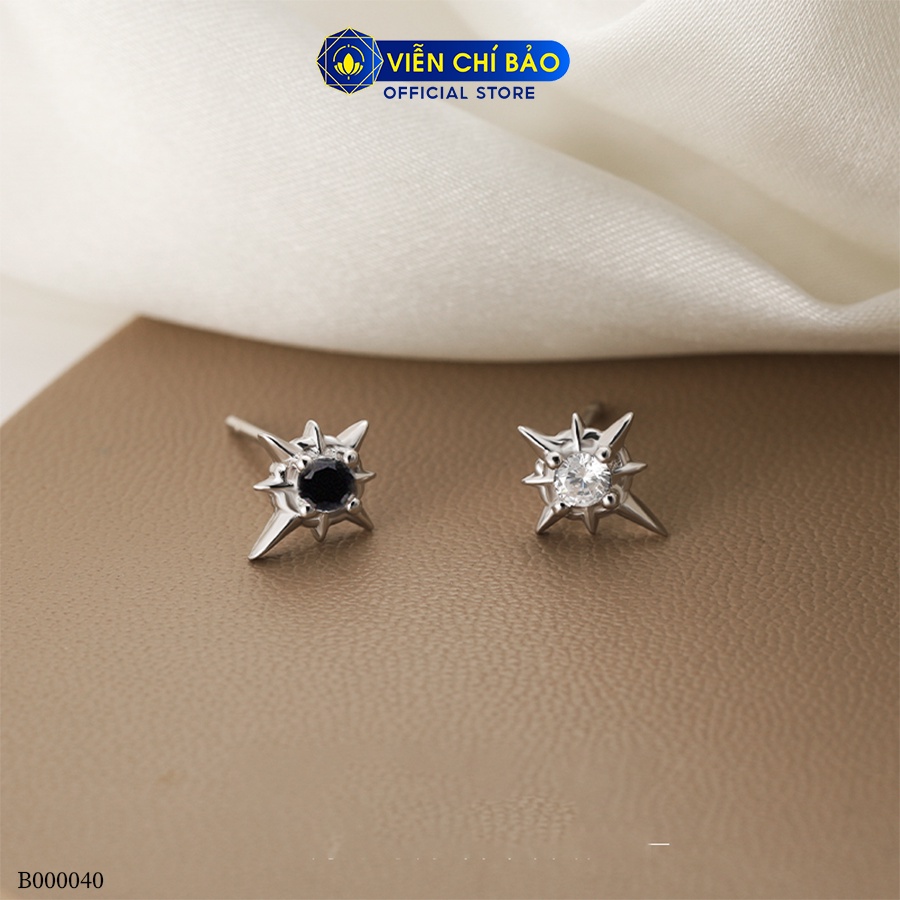 Bông tai bạc nữ sao kim cương 2 màu đen trắng chất liệu bạc 925 thời trang phụ kiện trang sức Viễn Chí Bảo B000040