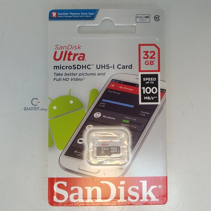 Thẻ nhớ 32G SanDisk Ultra Class10 100Mb/s chính hãng - Bảo hành 5 năm