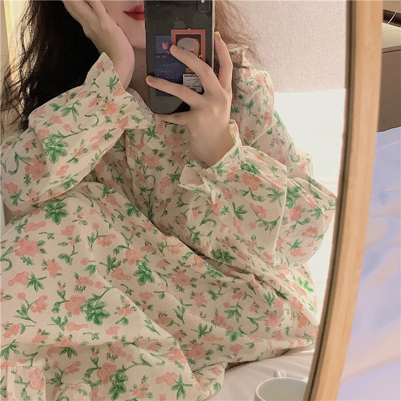 Đầm ngủ một mảnh tay dài dáng rộng phong cách Nhật Bản thời trang mùa thu mới cho nữ