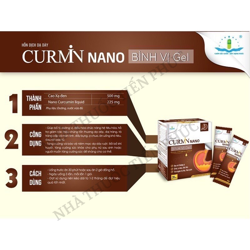 CURMIN NANO Bình Vị Gel Giảm Ợ Chua, Đau Rát Thượng Vị, Trào Ngược Dạ Dày - Hộp 30 gói