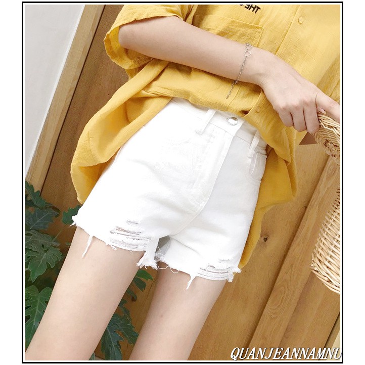 Quần short jean nữ TRẮNG RÁCH TUA LAI - mẫu mới V@0-3