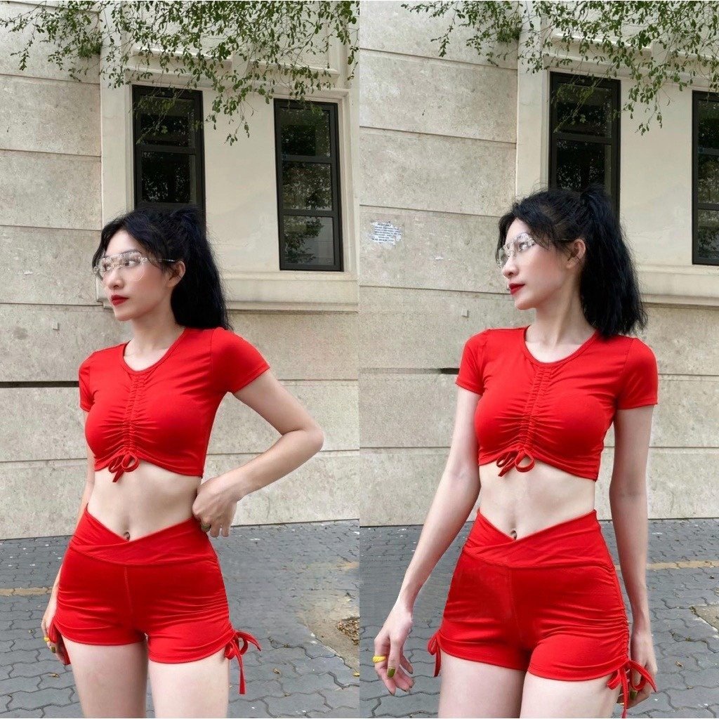 Set Bộ Quần Đùi Áo Croptop Dây Rút Cực Xinh (Đồ Tập Gym-Yoga Nữ)