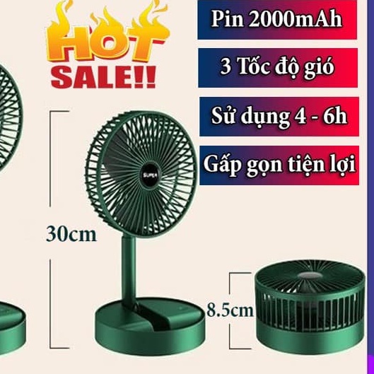 QUẠT TÍCH ĐIỆN SUPER GẤP GỌN SIÊU TIỆN DỤNG- PIN SIÊU TRÂU, DÙNG CỰC LÂU