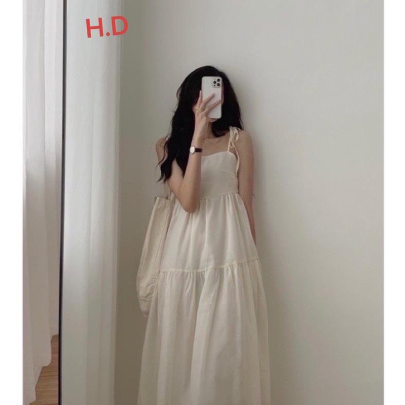Váy dây điệu phong cách nàng thơ cực xinh có nơ ở vai mặc được 3 kiểu dáng VINTAGE Hàn Quốc