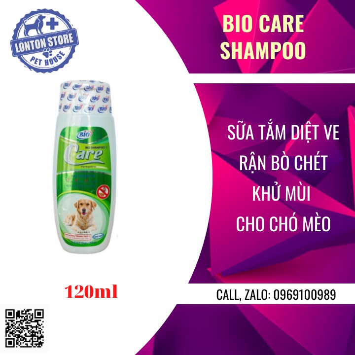 BIO SHAMPOO Bio Care Diệt Ve Rận, Bọ Chét, Khử Mùi Chó Mèo 150ml - Lonton store