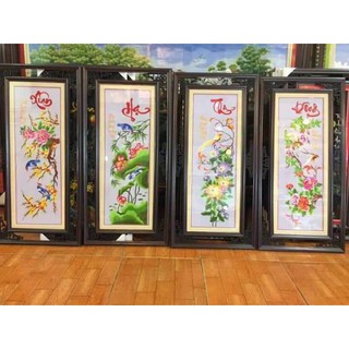 [ SALE] Tranh thêu thành phẩm tứ quý xuân hạ thu đông vi tính đã thêu