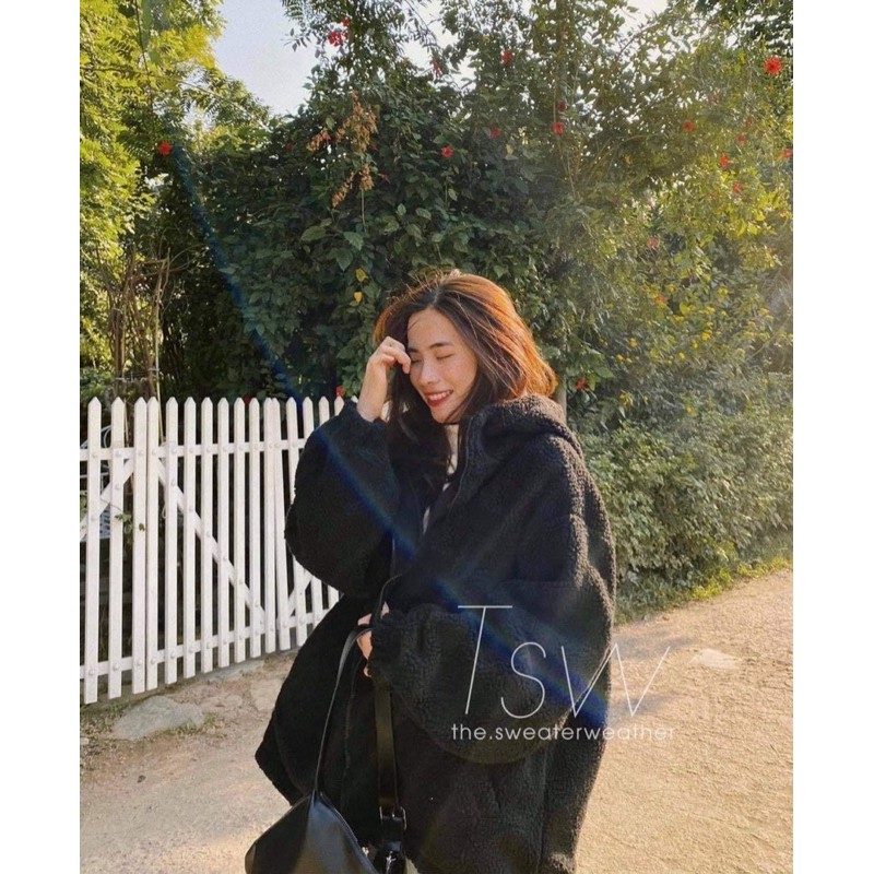ÁO KHOÁC LÔNG - Hoodie khóa nỉ lông cừu đen from rộng siêu dày cực ấm