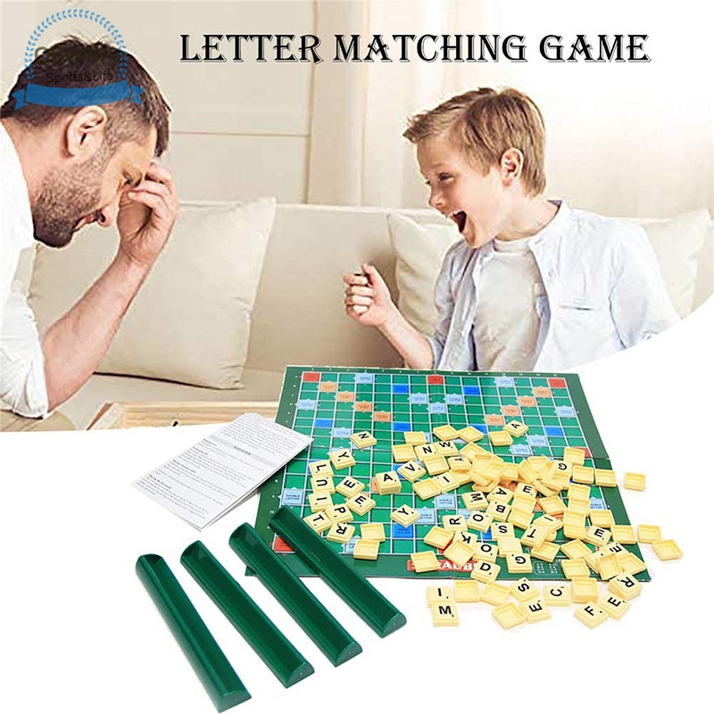 Qswba Letter Matching Word Scrabble Board Game for Kids Adults Fun Families Vocabulary Challenge Time Early Educational Toy