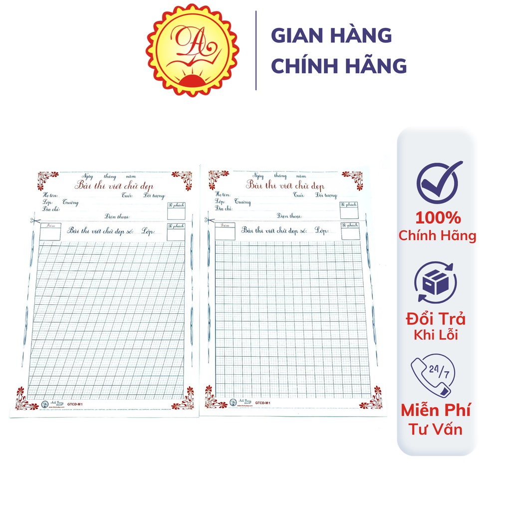 Tập 20 tờ giấy thi luyện viết chữ đẹp Ánh Dương M1 không nhòe không thấm mực in hoa mặt đứng/mặt nghiêng chính hãng