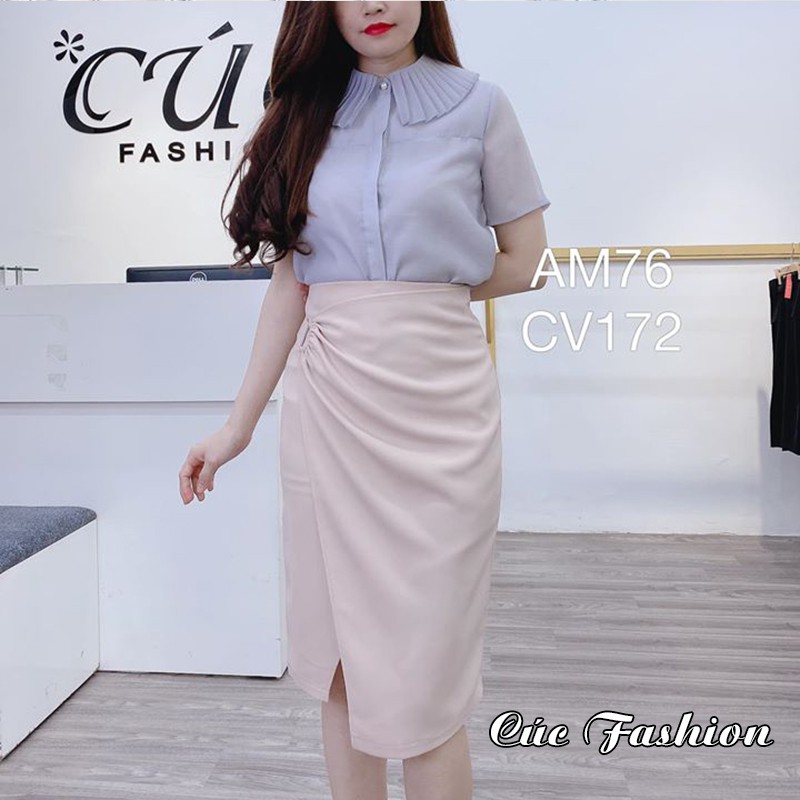 Chân váy bút chì nữ dáng dài ôm công sở Cúc Fashion CV172 cv đẹp chữ D