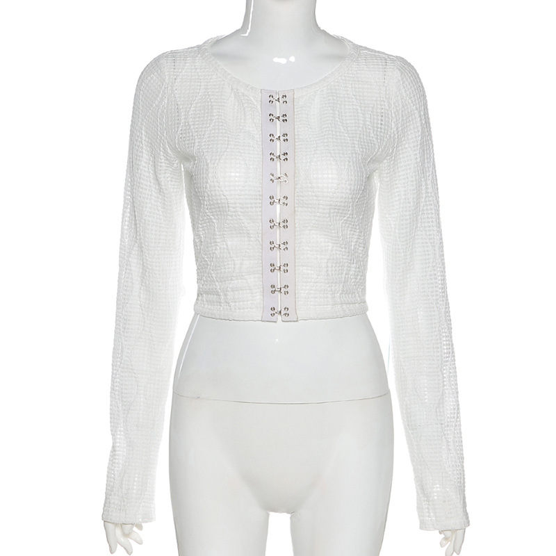 MODOU Women Long Sleeve Crochet Cotton Knit Short Tshirt Cardigan