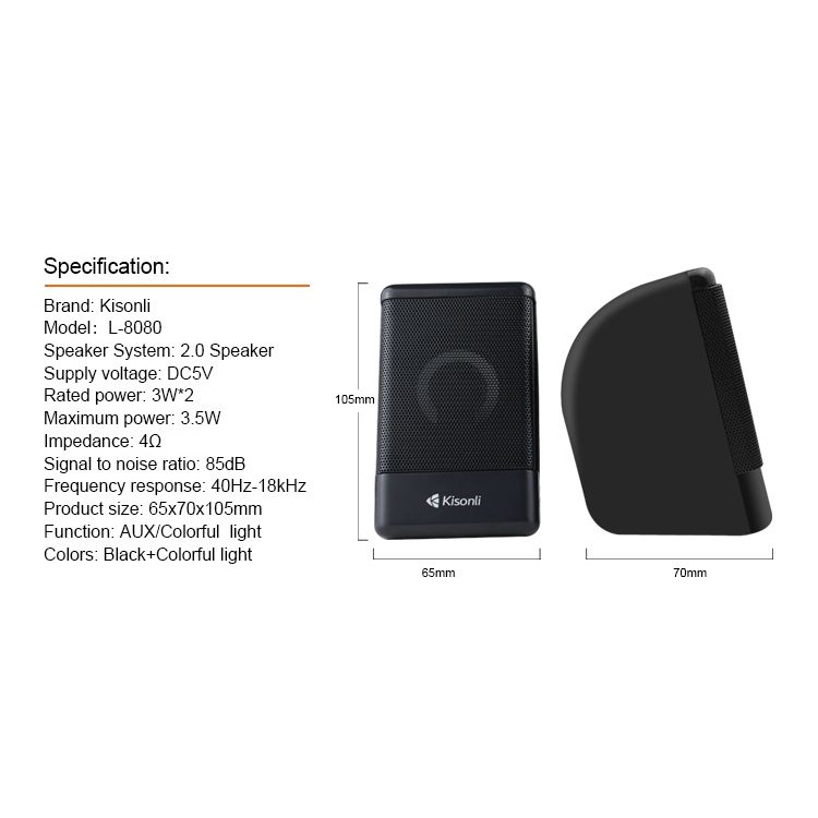 Loa 2.0 kisonli L-8080 LED - Hàng Chính Hãng