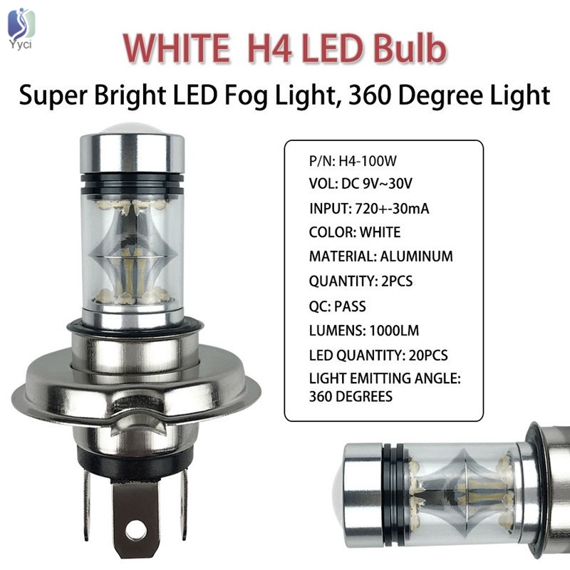 Set 2 bóng đèn led pha H4 100w 20 smd ánh sáng trắng tiện dụng cho xe ô tô