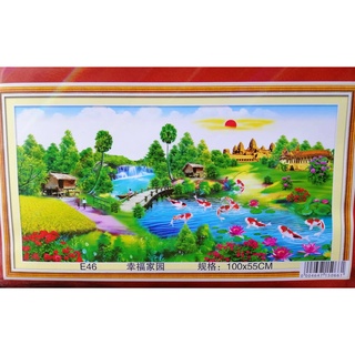 Tranh thêu chữ thập Phong cảnh nông thôn E46