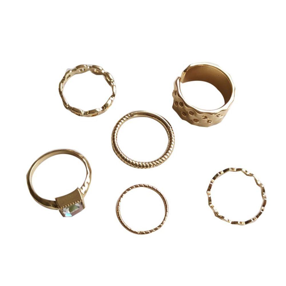 QQMALL Set 6 Chiếc Nhẫn Tròn Gợn Sóng Thời Trang Cho Nữ