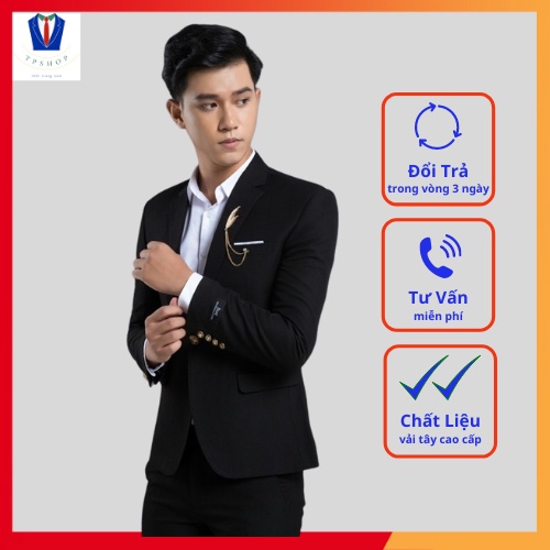 Bộ vest nam màu đen hàng cao cấp 1 khuy  full size [Áo vest + Quần]