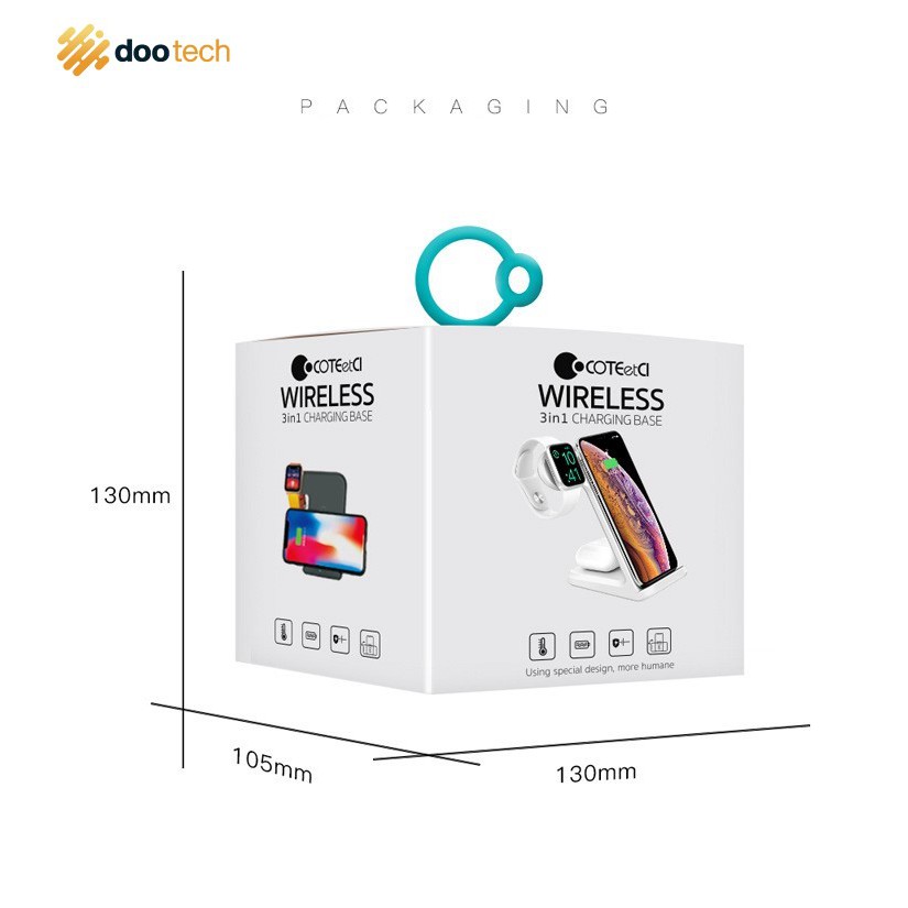 Đế sạc không dây kiêm dock sạc 3in1 dành cho IPhone/ Apple Watch/ Airpod chính hãng COTEETCI