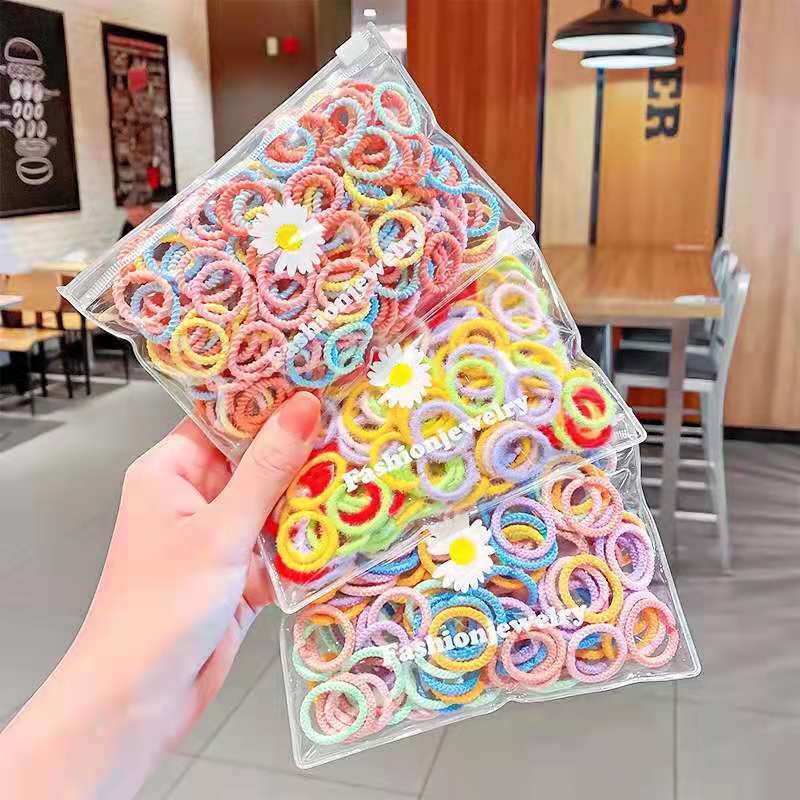 Set 100 Dây Cột Tóc Mềm Co Giãn Nhiều Màu Cho Bé Gái