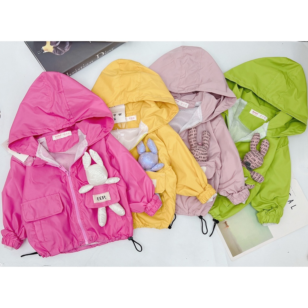 Áo khoác cho bé gái, áo khoác gió 2 lớp GẮN GẤU THẬT siêu cute cho bé gái, bé trai 10-25kg