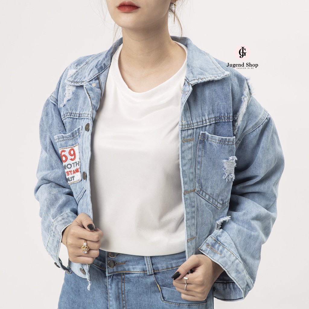 [FREESHIP] Áo Khoác Jeans nữ 1969 xẻ sau phối chữ đen trắng đẹp độc lạ phong cách mới