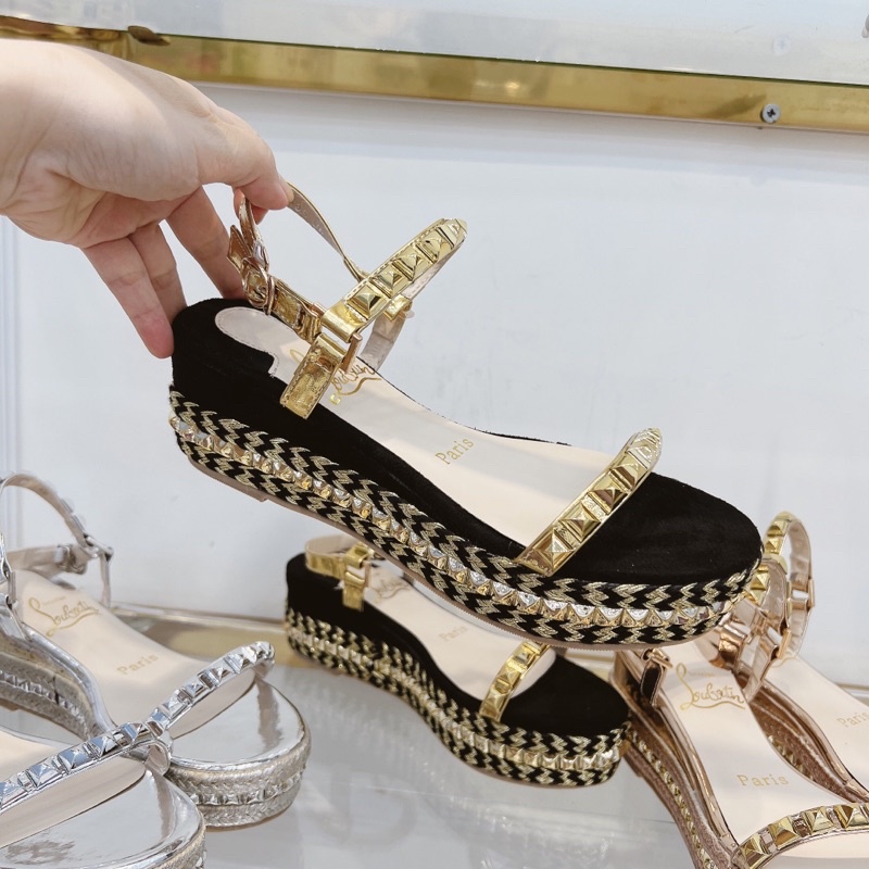 Sandal xuồng  viền cói tán đinh lou•bou•tin super fullbox