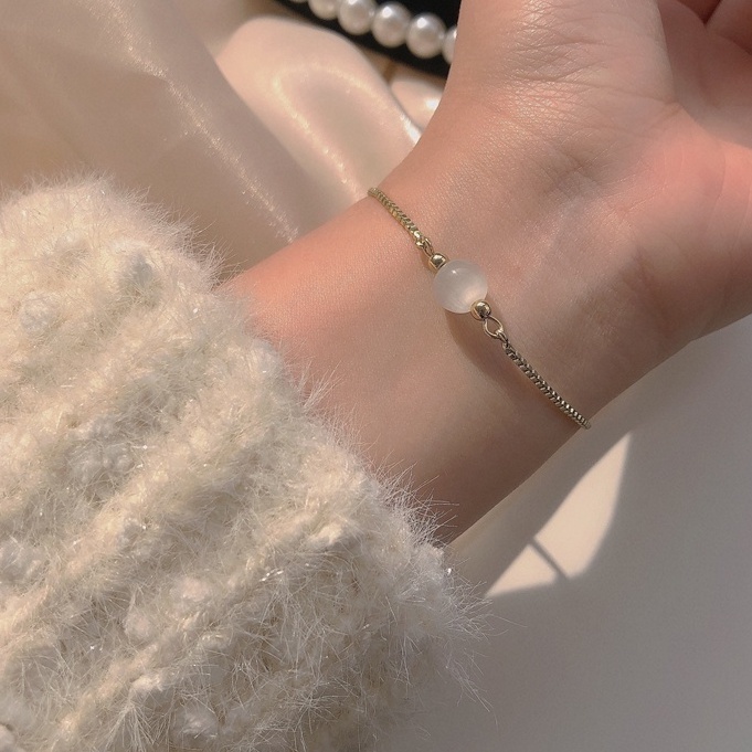 Vòng tay nữ lắc tay nữ dây rút mặt đá tròn VT005 Leous Accessories