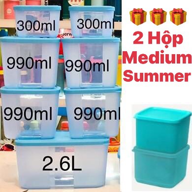 Tupperware <3 Bộ hộp trữ đông Freezermate đồng hồ(7 hộp) TẶNG 2 MEDIUM SUMMER