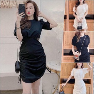 Đầm suông váy suông dài nhún hông 2 bêm ôm eo kèm ảnh thật