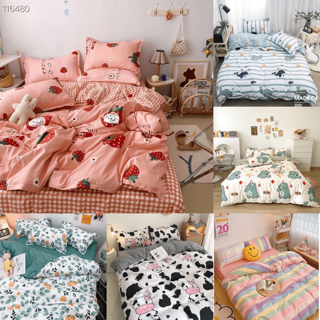 Bộ chăn ga gối Cotton poly Nắng Store đáng yêu chăn ga Hàn Quốc miễn phí bo chun drap ga giường