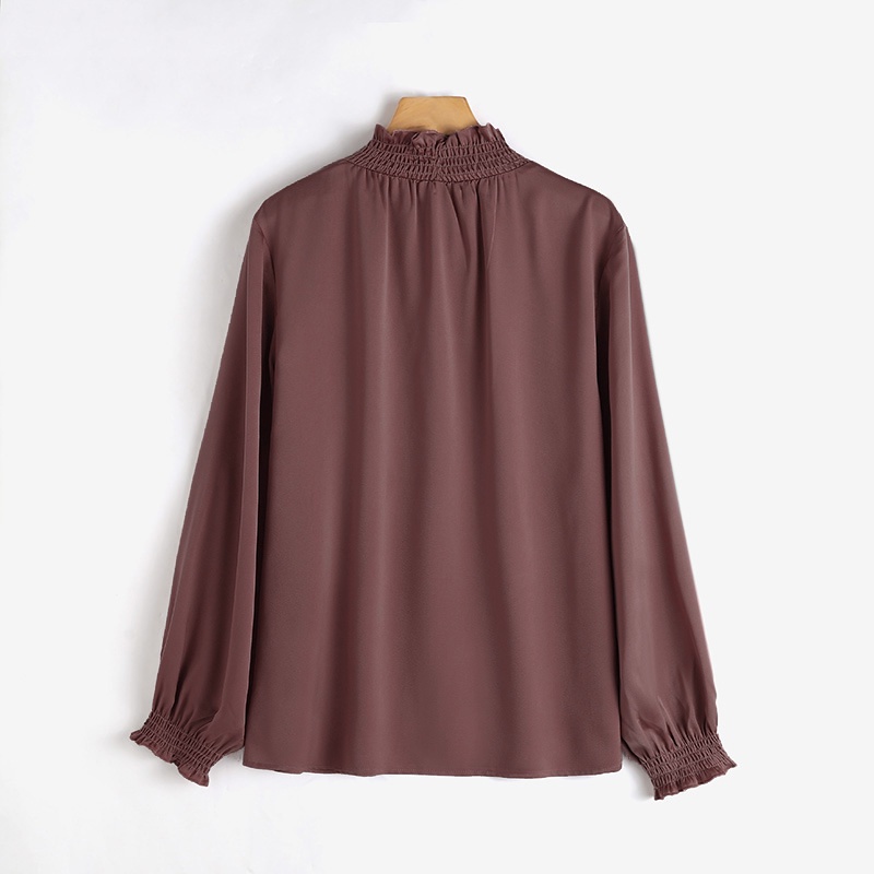 Áo sơ mi kiểu ZANZEA cổ cao màu trơn tay dài dễ phối trang phục phong cách thanh lịch cho nữ