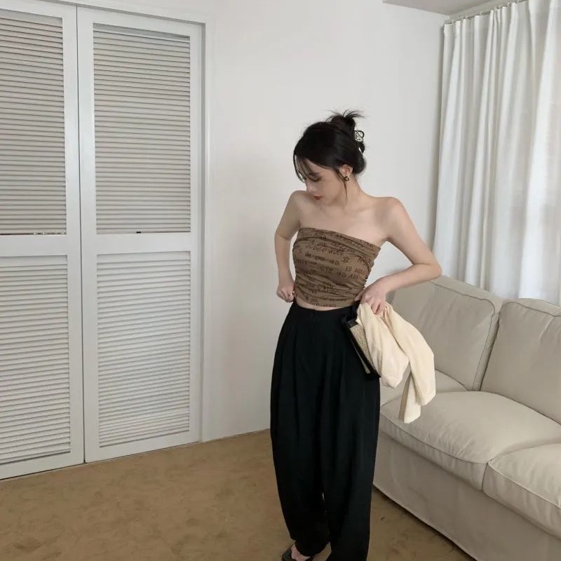 COZOK Set Áo Thun Tay Dài + Áo Khoác cardigan Sát Nách Dáng Ngắn In Chữ Trẻ Trung