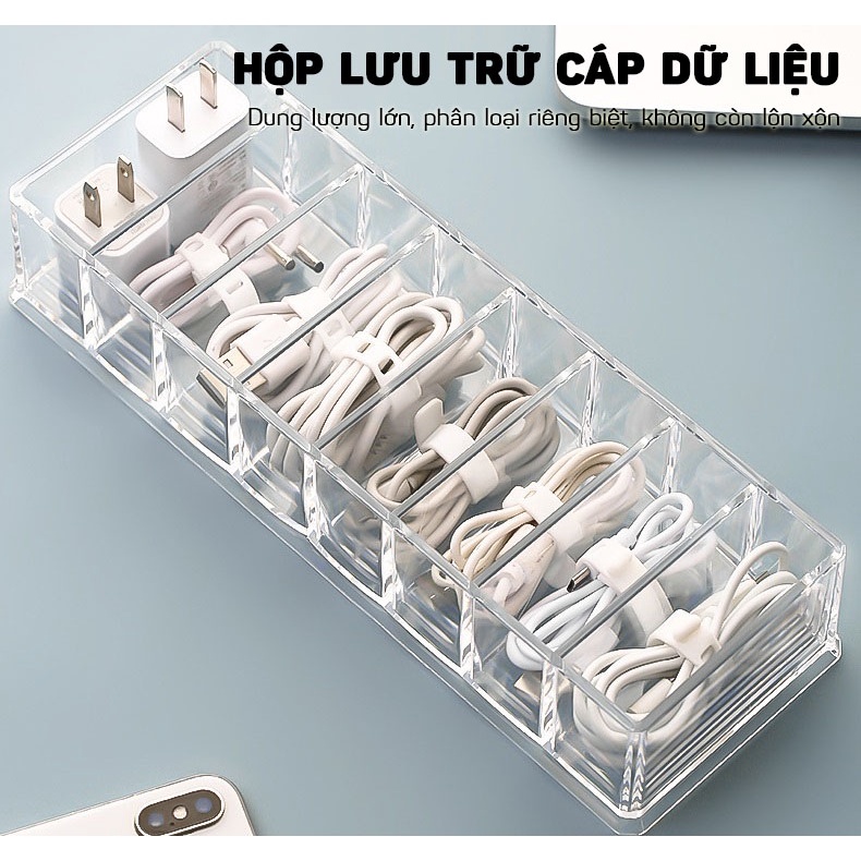 Hộp Đựng Cáp Dữ Liệu, Phụ Kiện Trên Bàn Làm Việc Chia 8 Ngăn Trong Suốt DOKEY99