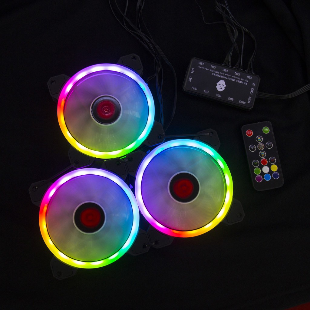 Combo 3 Fan Led RGB Digital HXHS + Tặng Bộ Hub Kết Nối Nguồn Và Điều Khiển