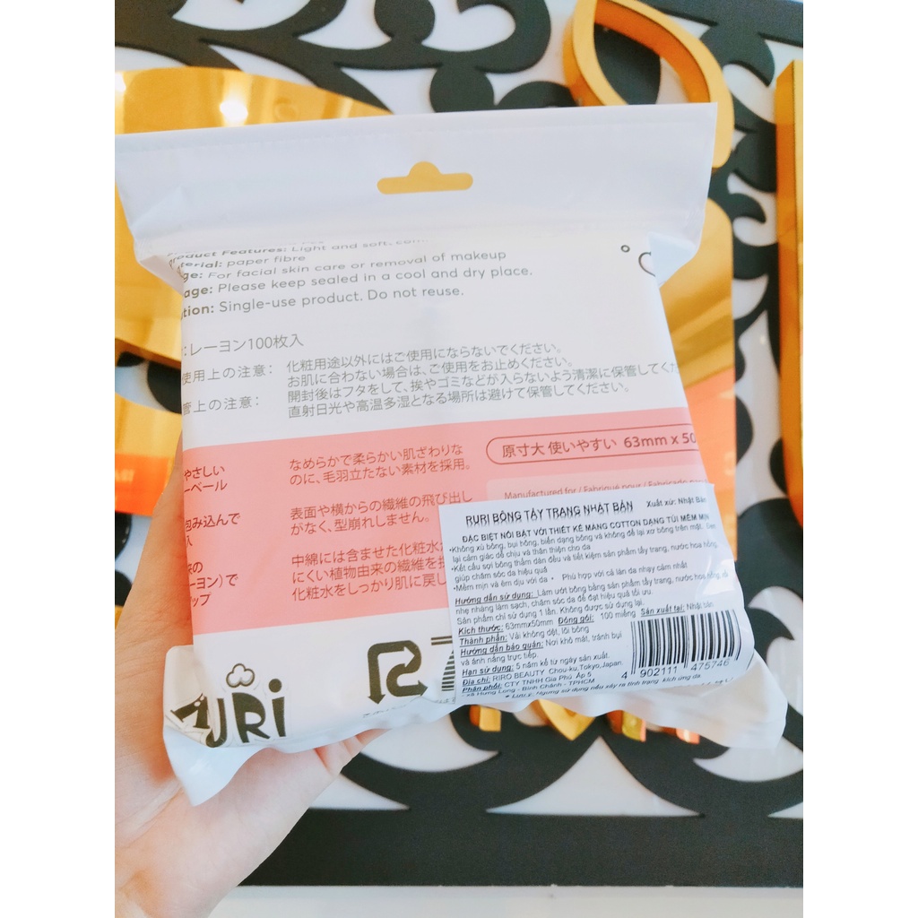 Bông Tẩy Trang Ruri Nhật Bản gói 100 miếng không xơ, xù lông