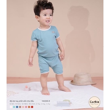 Bộ cộc COOKIE phối viền chui đầu 6-9/9-12/12-18/18-24M chất liệu Air-Cool Knitwear điều hoà nhiệt 4 mùa - Monnie Kids