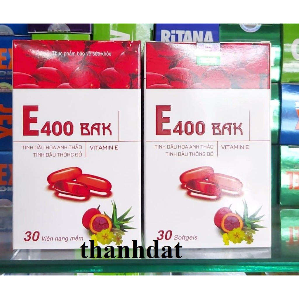 vitamin e đỏ tinh dầu hoa anh thảo, thông đỏ E400 BAK