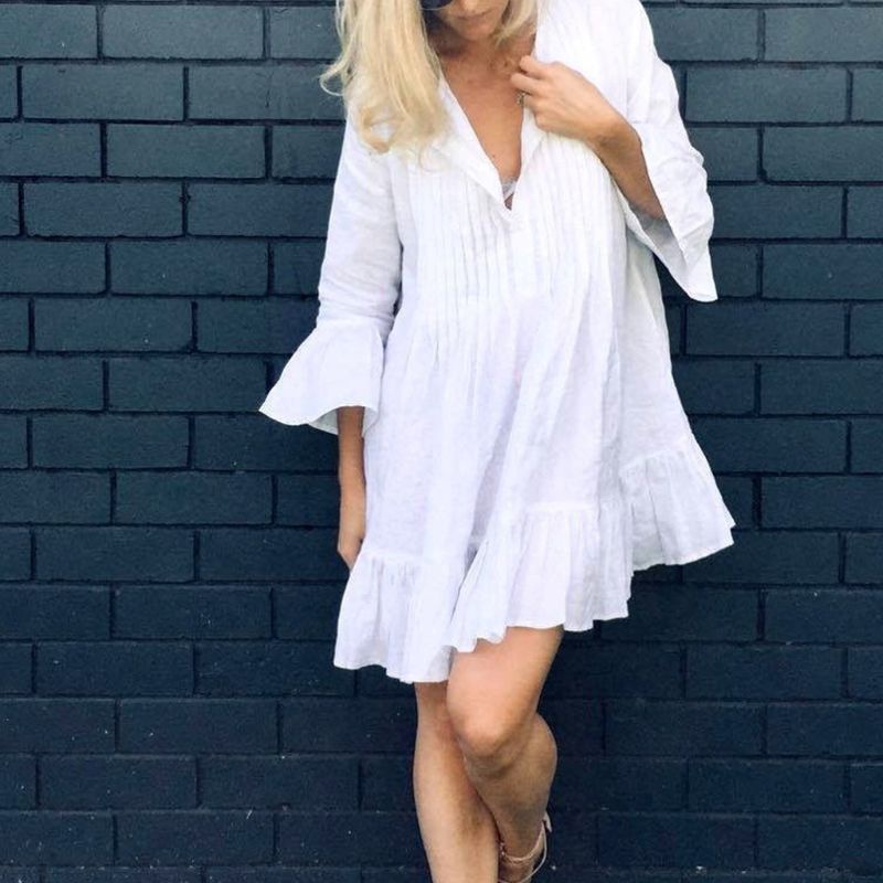 Bộ Đồ Bơi Tay Loe Dài Che Phủ Xếp Ly Cài Nút Thời Trang Mùa Hè Cho Nữ