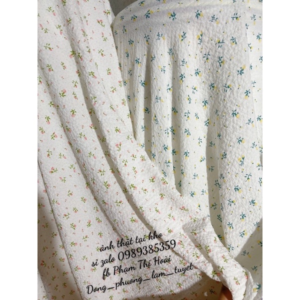 vải cotton đũi nhăn hàn quốc nụ hồng nhí siêu xinh mềm mại co giãn