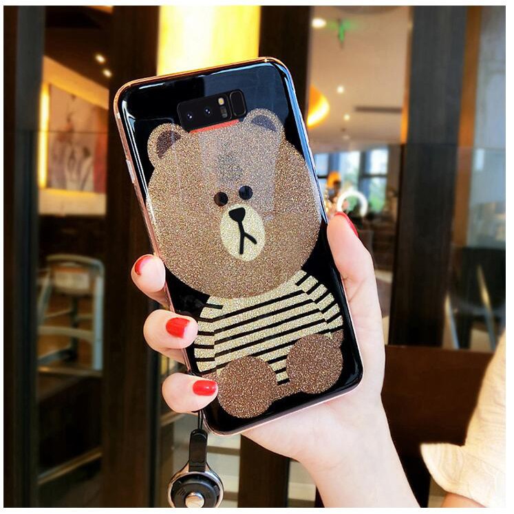 Samsung Galaxy A8 2018 Stripe Strap Bear With Holder