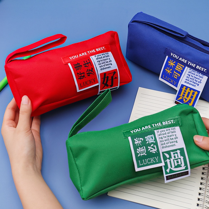 Túi Đựng Bút Hai Ngăn Bằng Vải Oxford Sức Chứa Lớn Họa Tiết Chữ Sáng Tạo Dành Cho Học Sinh