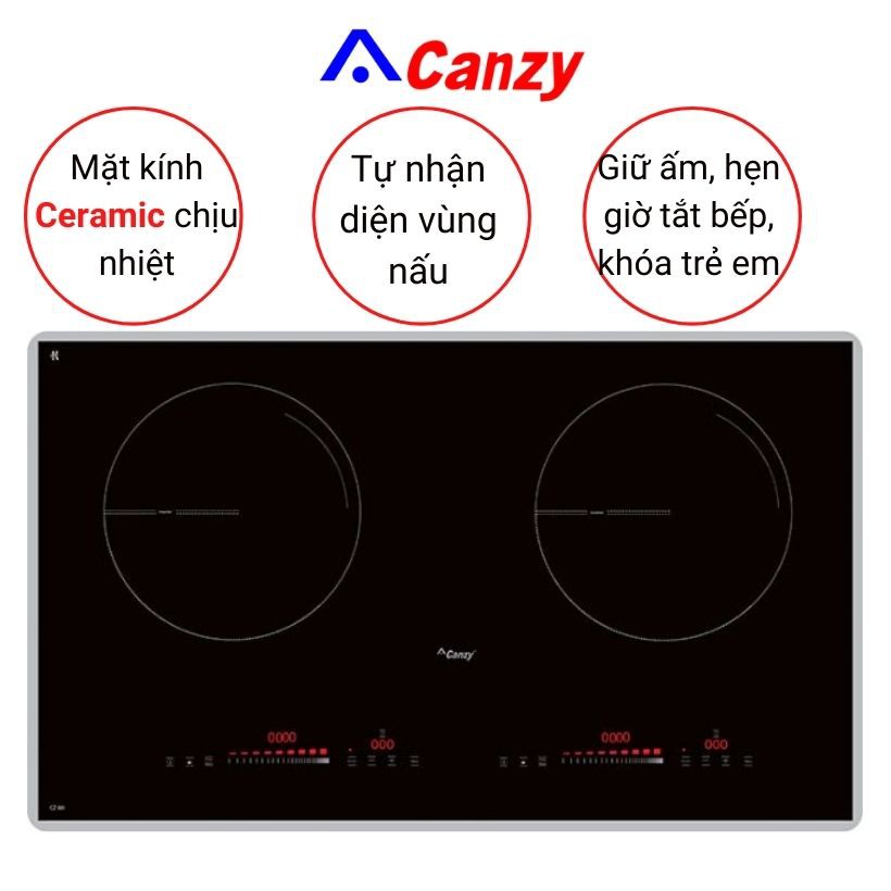 Bếp từ đôi Canzy 08i. Công nghệ Inverter. Công suất 2400w. Bảo hành 36 tháng tại nhà.