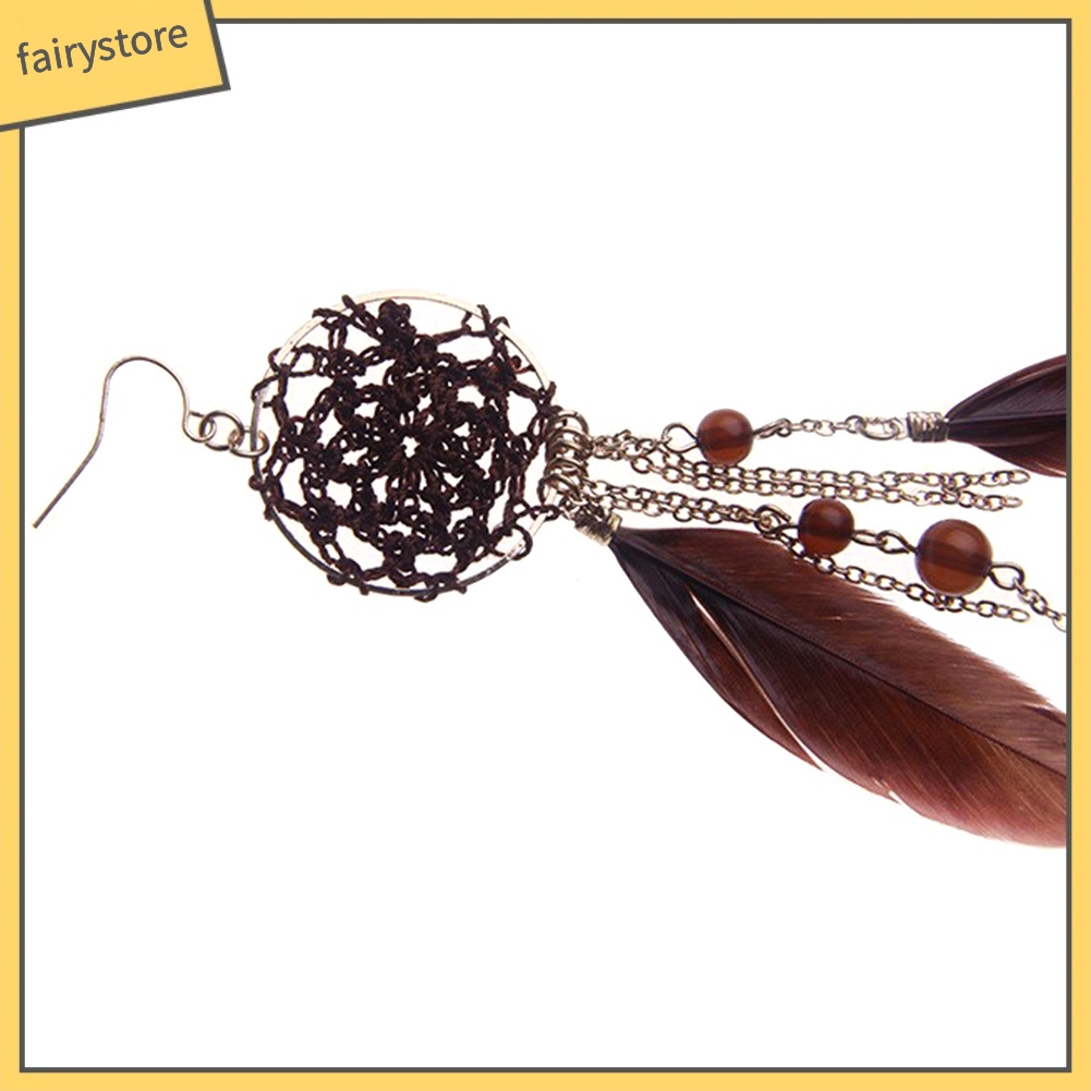 Bông tai hình lưới giấc mơ đính hạt phối tua thời trang nữ