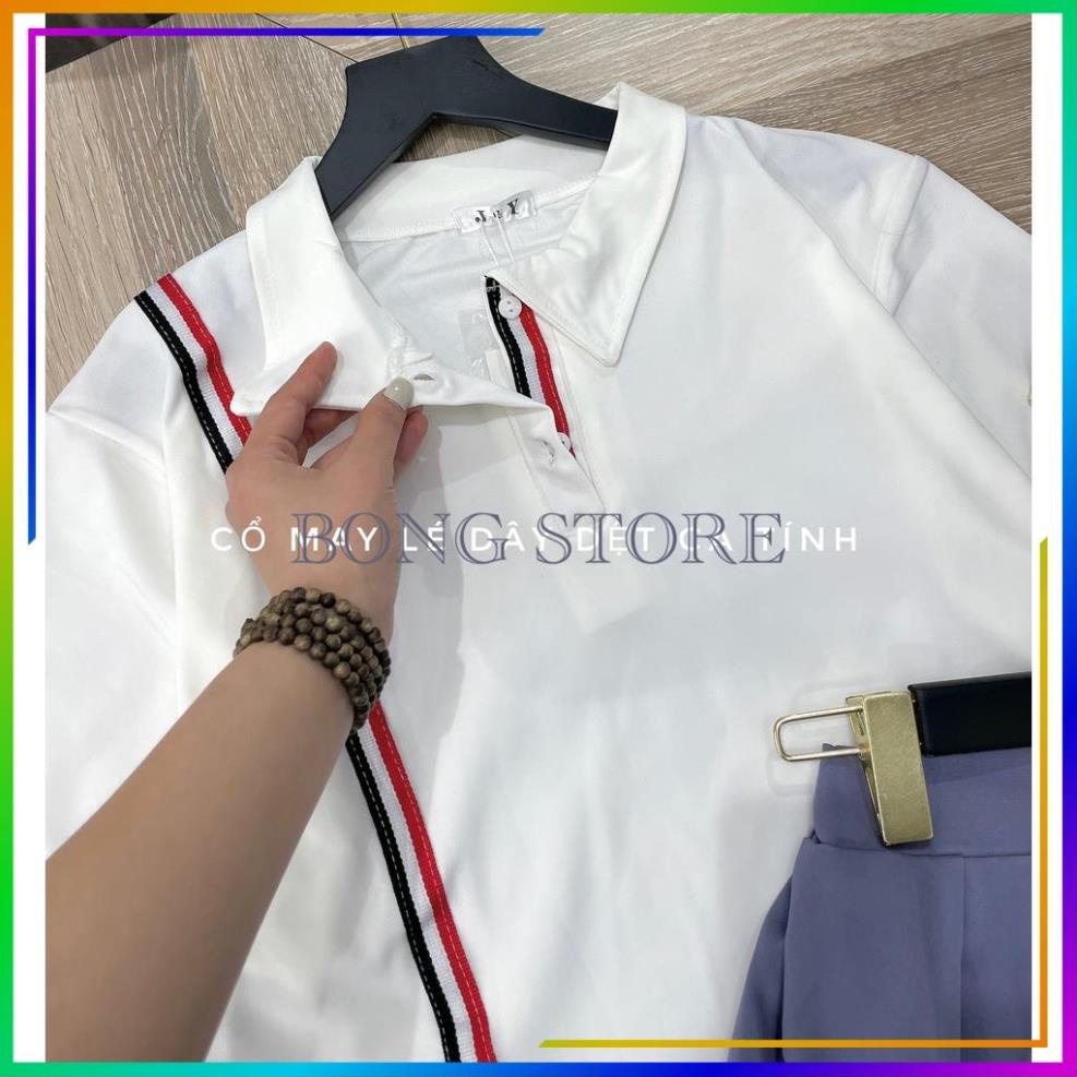 Set đồ nữ, Set chân váy kèm áo polo thom kẻ sọc hàng cao cấp siêu xinh.