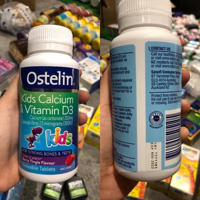 Canxi Vitamin D3 Ostelin vị dâu cho bé