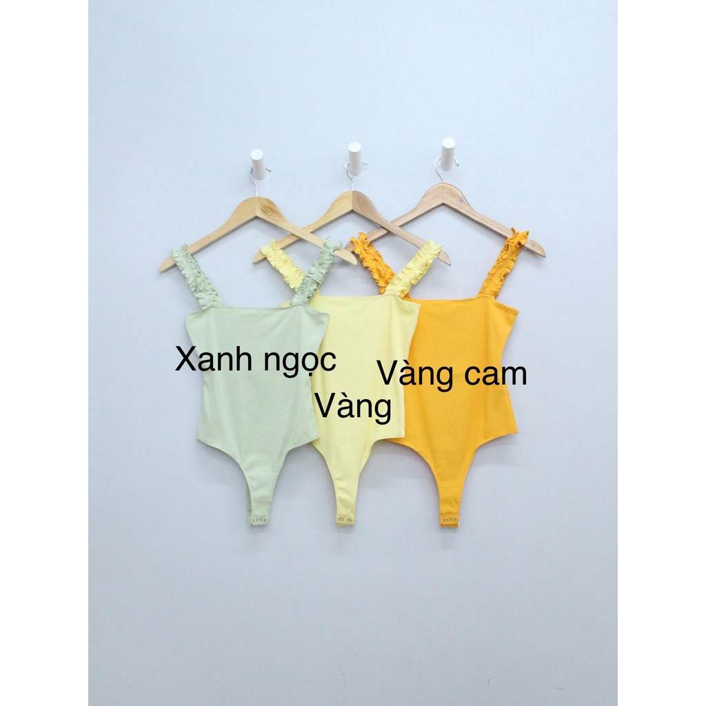 Q9336 - Bodysuit thun gân Double Zero 2 dây bèo, trơn