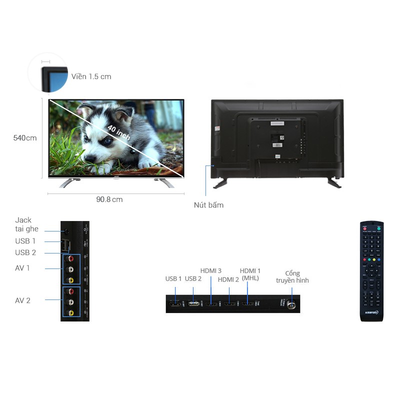 Tivi LED Asanzo 40T550 /AT320 40 inch (Full HD, Tích hợp truyền hình KTS) | BigBuy360 - bigbuy360.vn