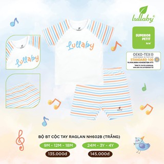 Đồ bộ cộc tay Raglan Lullaby cho bé trai NH602P Trắng [Thời Trang trẻ em cao cấp - chính hãng Lullaby Store]