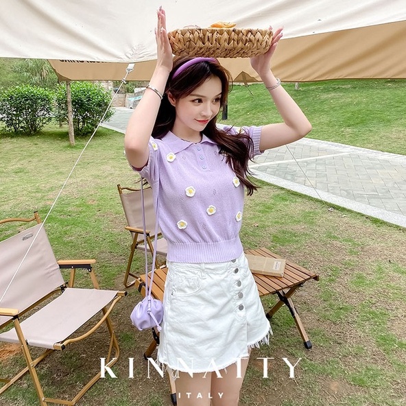 Áo ZHELIHANGFEI cổ polo ngắn tay họa tiết hoa ba chiều thời trang