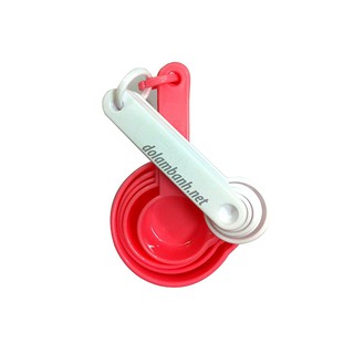 BỘ CUP THÌA ĐONG NHỰA HỒNG